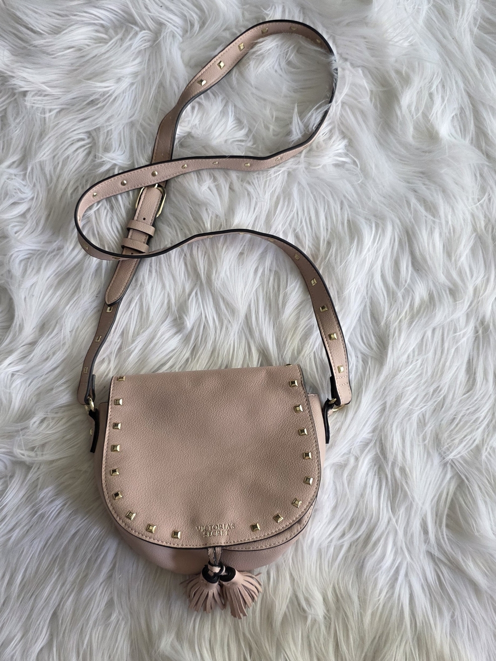 Victoria's Secret Pale Pink Studded Leather Crossbody with Tassel